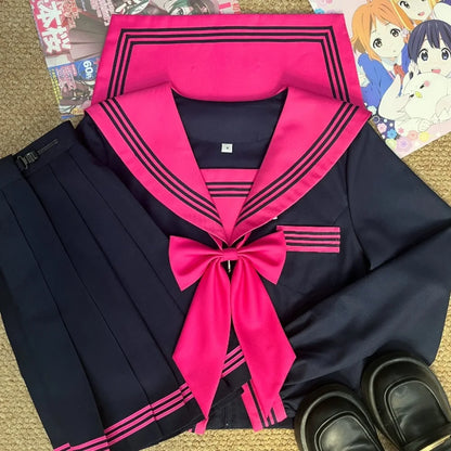 Rose Red Sailor Fuku Suit Korean Japanese High School Girls Student Uniform Women Sexy Jk Uniform Set Short Sleeve Pleated Skirt