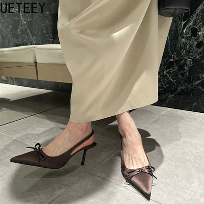 Designer Luxury Summer Women Sandals Fashion Pointed Toe Butterfly-knot Shoes Ladies Elegant High Heels Party Club Sandalias