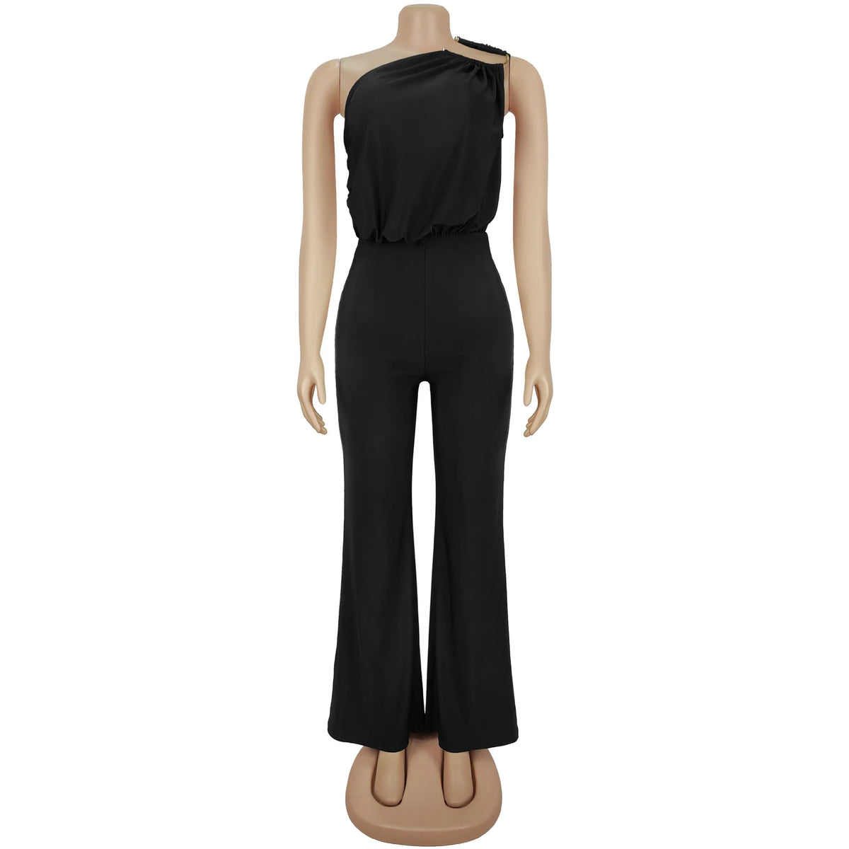 HLJ Winter New Sexy Bodycon Jumpsuits Woman Solid Color Off Showlder Metal Buckle Patchwork Rompers Female Streetwear Overalls