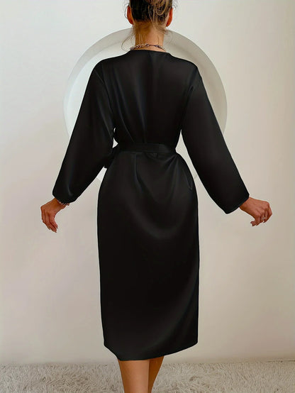 Women's Satin Robe Belted Elegant Solid Color Silky Comfort Bathrobe Loungewear