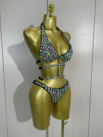 Sexy Sparkly Diamonds Swimsuit Bar Bikini 2026 Fashion Women Crystal Handmade One-piece Bodysuit Swimsuit Stage Photoshoot Wear