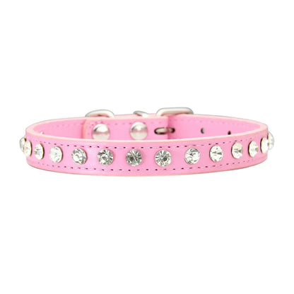 Personalized Rhinestones Dog Collar 16 Colors PU Leather for Small Dog Puppy Chihuahua Pink Pet Strap Necklace Pet Accessories