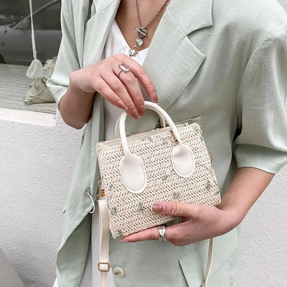 Fashion Women Summer Straw Bag Girls Shoulder Bags Casual Handbag Solid Color Crossbody Bags