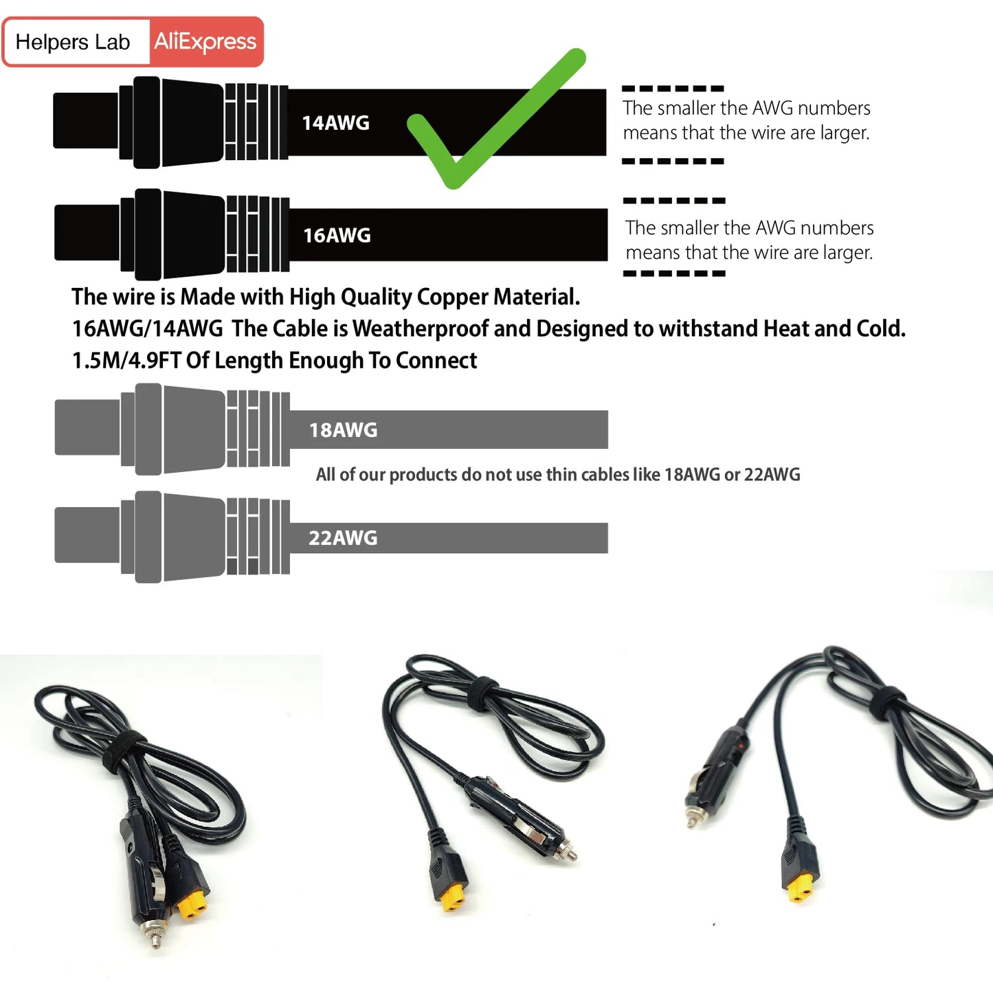 XT60 Cigarette Lighter Car Charger Power Supply 12V 24V Cable for Powerstation Ecoflow Delta River Bluetti EB55 and More -150cm