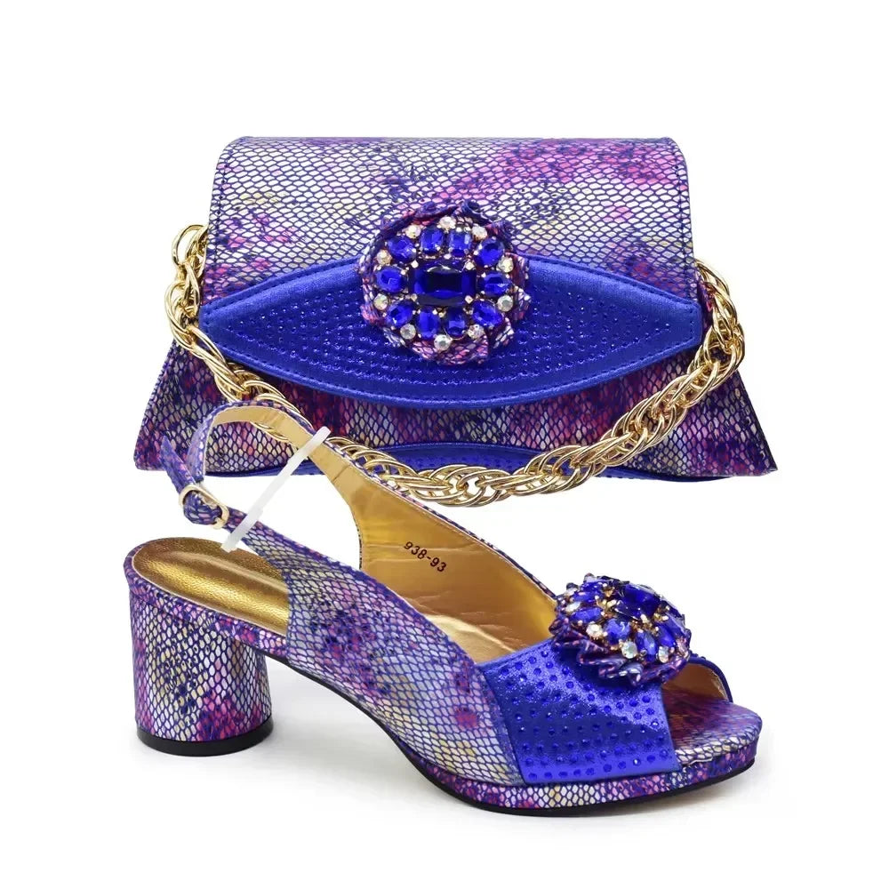 New Arrival Italian Shoes and Bags Matching Set 2024 Nigerian Heel Party for Women Purple Colour Italian Design Wedding Dress