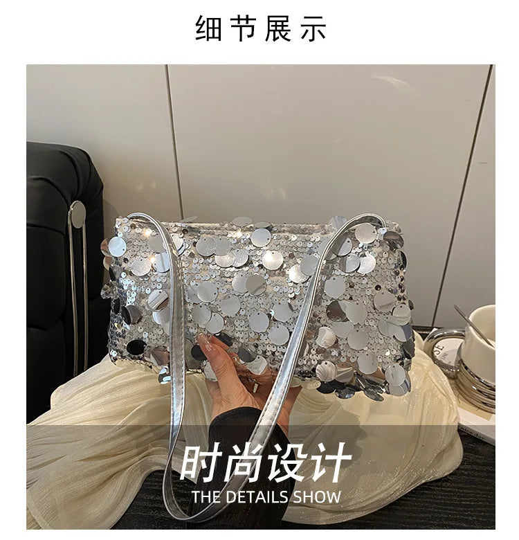 Sequin Evening Party Shoulder Bags for Women Lightweight Portable Ladies strap Crossbody Bag Solid Color fashion Female Handbag