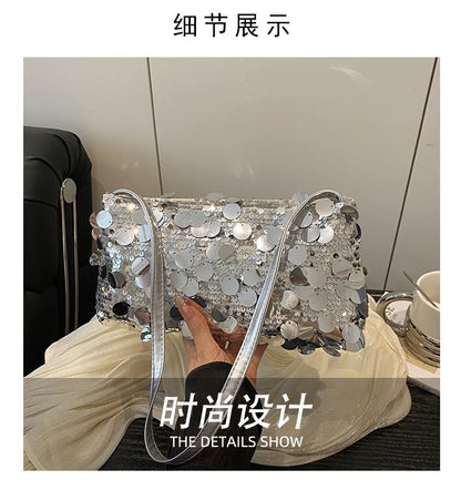 Sequin Evening Party Shoulder Bags for Women Lightweight Portable Ladies strap Crossbody Bag Solid Color fashion Female Handbag
