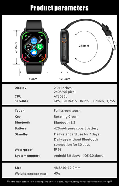 New GPS Military Smart Watch Bulit-in GPS Compass Altimeter Barometric 10ATM IP69K Waterproof AMOLED BT Call Smartwatch