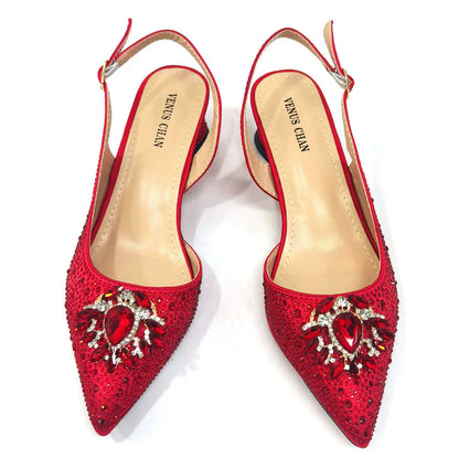 Purple 2024 Italian Design Girly Style Opend Toe Shoes And Bag Full Diamond Decoration with Appliques for Wedding Party
