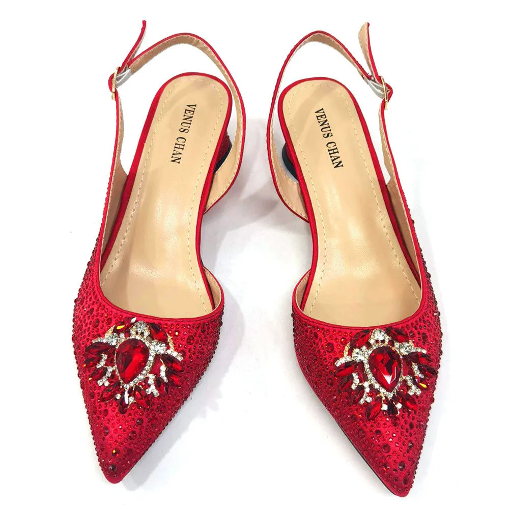 Purple 2024 Italian Design Girly Style Opend Toe Shoes And Bag Full Diamond Decoration with Appliques for Wedding Party