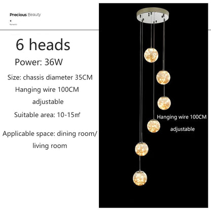 Starry Sky Staircase Lamp Long Chandelier Nordic Design Duplex Corridor Light Luxury Creative Pendant Lights Apartment Hall