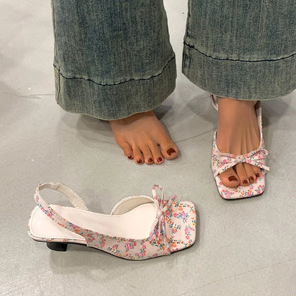 Women's Sandals Bow Elegant Fashion Shoes 2026 New Summer High Heels Slides Luxury Trend Open Toe Women Sandals Mujer Zapatos