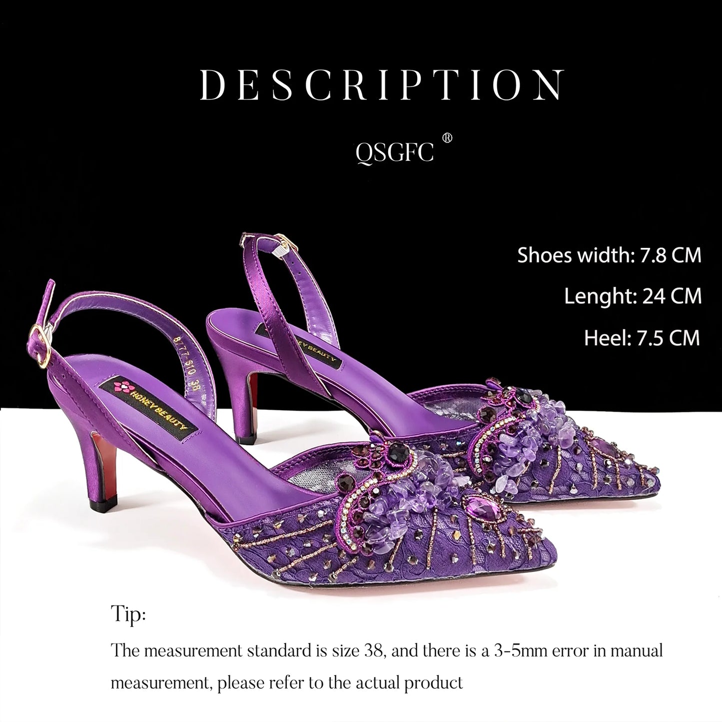 Queena Yan New Arrival Purple Color Rhinestone Decoration Design Party Wedding Lady Pointed Toe High Heels and Bag Set