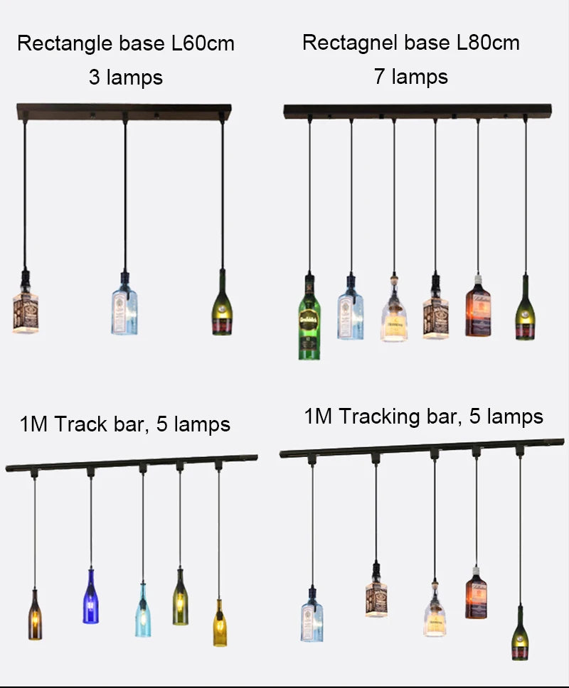 Retro Industrial Loft Wine Bottle Pendant Lights Restaurant Cafe Bar Glass Hanging Lamp Clothing Store Lustre Indoor Lighting