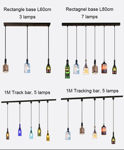 Retro Industrial Loft Wine Bottle Pendant Lights Restaurant Cafe Bar Glass Hanging Lamp Clothing Store Lustre Indoor Lighting