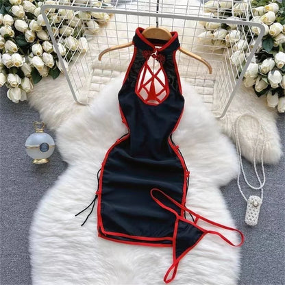 Cute Sweet Trend Cartoon Printed Jumpsuit Half High Collar Sleeveless Slim Fit Lingerie Bodycon Bodysuit Rompers Pajama Catsuits