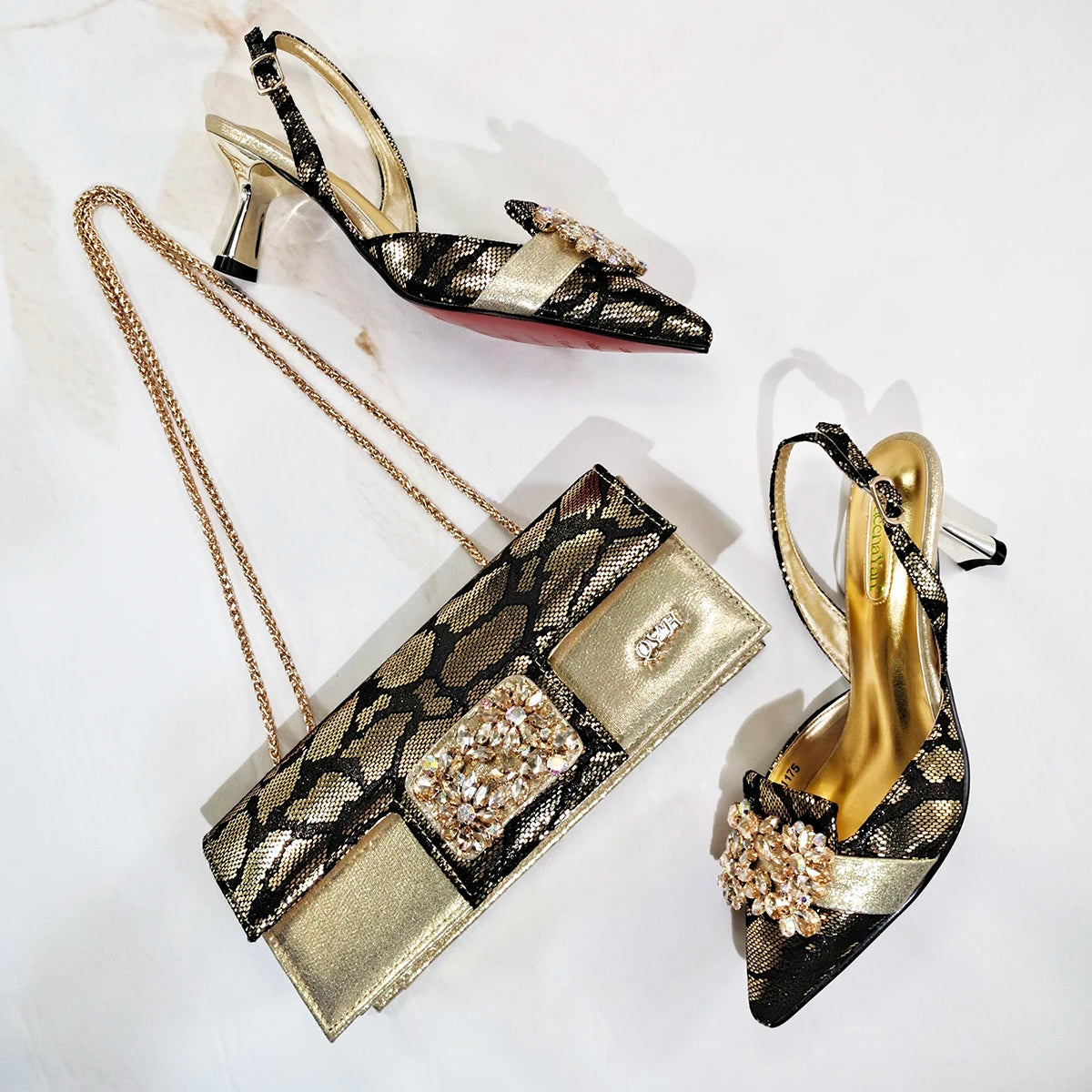 Doershow High Quality African Style Ladies Shoes And Bags Set Latest BROWN Italian Shoes And Bag Set For Party HM1-1