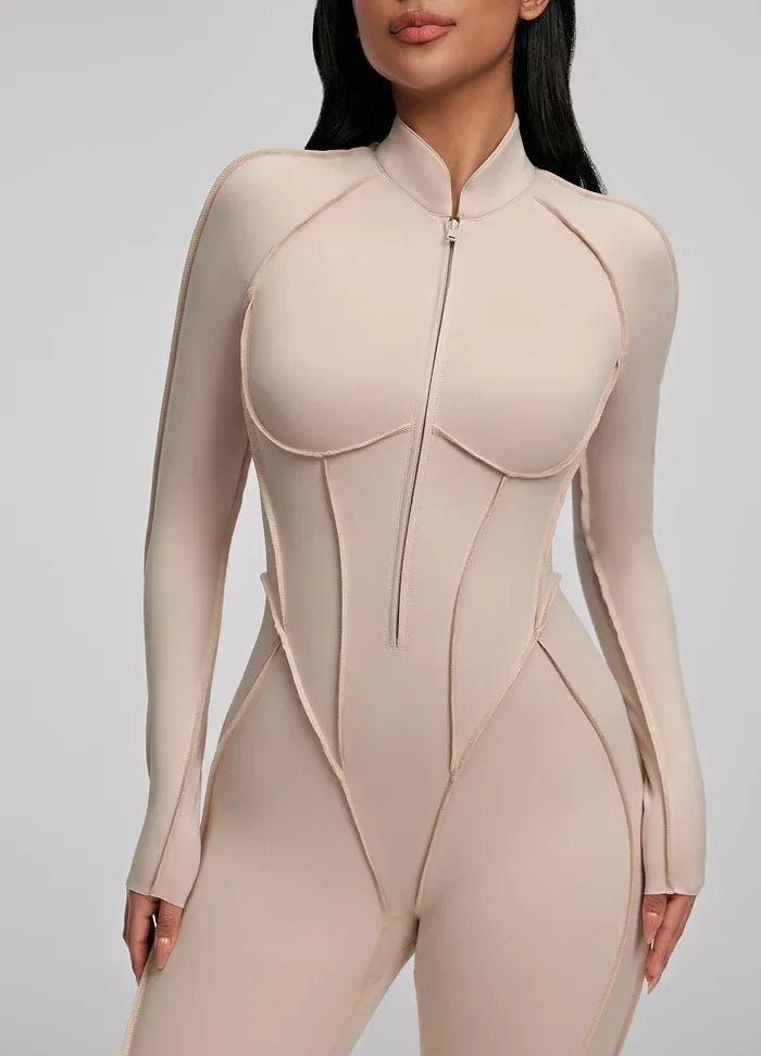 FUBEIKE Women's Yoga Set Fashion Sexy Slim Fit Long Sleeve Zipper Sports Gym Workout Legging Bodysuits Outdoor Activewear