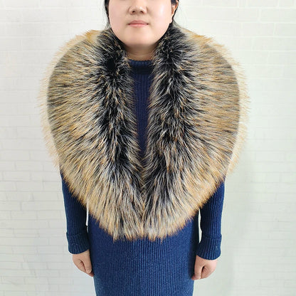 Large Women Faux Fox Fur Scarf Winter Jackets Warm Fluffy Shawl Fashion Artificial Fur Collar And Cuff Set Fluffy Scarves Female