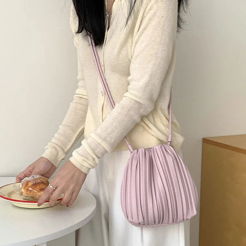 PU Leather Small Square Crossbody Bags for Women 2026 New Fashion Pleated Versatile Phone Shoulder Bag Korean Luxury Handbags