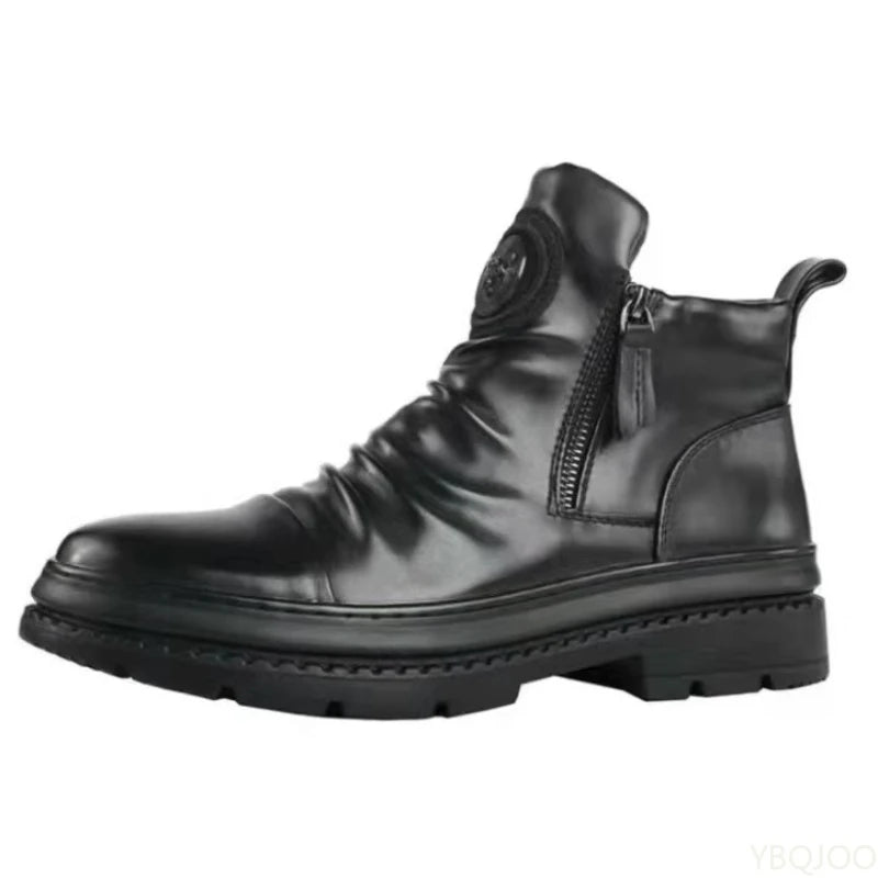 New Spring Luxury Minimalist Men Ankle Boots Fashionable Versatile High Top Shoes Zipper Retro Comfortable Men's Boots