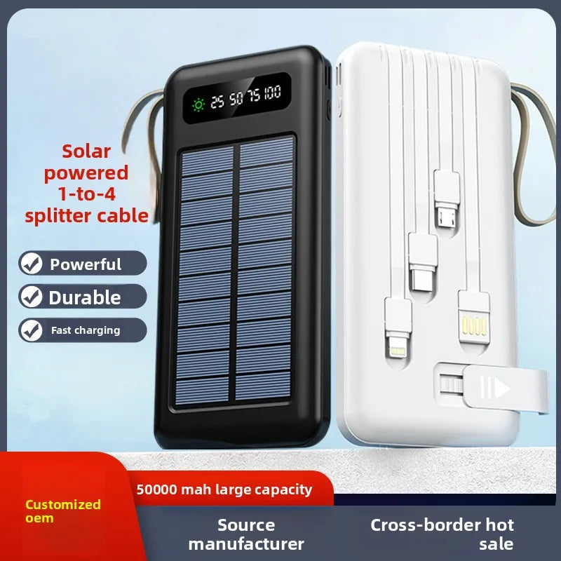 10000/20000mAh Outdoor Solar Large-capacity Mobile Power Bank for IPhone Android Phone Shared Self - Contained Cable (CCC)