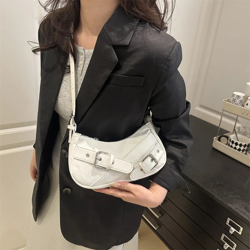 Y2K VintagePULeather WomenShoulderBag Small Crossbody Bag for Women Fashion Ladies Underarm Bag Clutch Purse Female Handbag