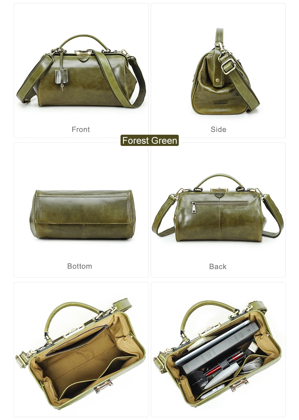 CONTACT'S Genuine Leather Top Handle Bags for Women Sling Shoulder Bags Tote Bag Handbags Metal Frame Female Bags Ladies Fashion