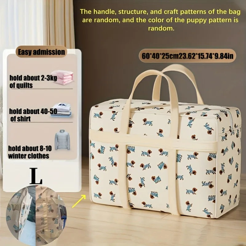 1pc Foldable Luggage Organizer Bag with Cute Puppy Pattern,Large Capacity Space-Saving Travel Storage Bag,Durable Polyester bag