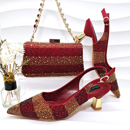New Italian Design Stylish And Elegant Sky Blue Rhinestone Embellished Satin Pointy Toe Pumps And Clutch Bag