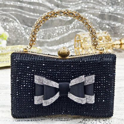 Elegant Gold Satin Rhinestone Bow Slingback Heel & Clutch Bag Set, Women Bridal Matching Kit For Wedding Party Evening Prom Form