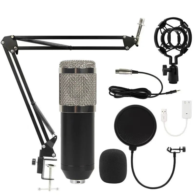 BM800 Condenser Alloy Microphone Kit Professional Sound Card Arm Bracket Set V8 Studio Mixer Live Soundcard Singing Record Mic