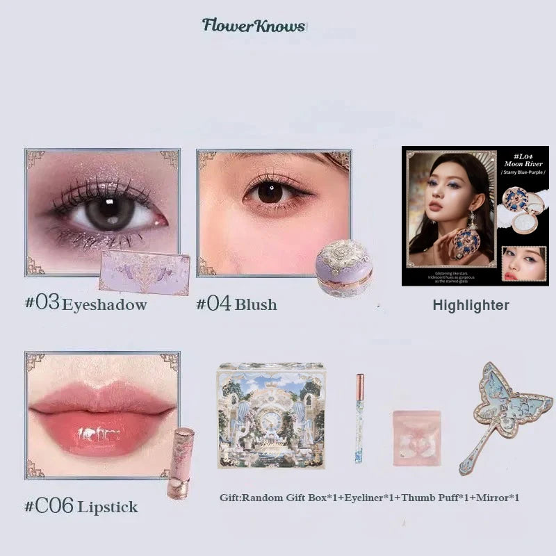 Flowerknows Butterfly Cloud Collar Collection Gift Set Makeup Kit Blush Lipstick Eyeshadow Palette All In One Box For Women