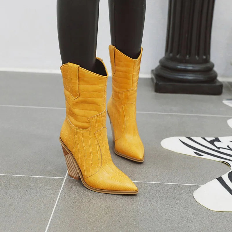 Fish Scales Pattern Leather Boots Women Custom Pointed Toe Thick High Heel Ladies Ankle Boots Fashion Dress Shoes Women  WSH3463