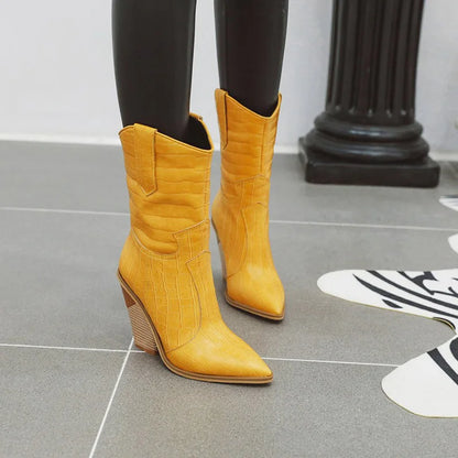 Fish Scales Pattern Leather Boots Women Custom Pointed Toe Thick High Heel Ladies Ankle Boots Fashion Dress Shoes Women  WSH3463