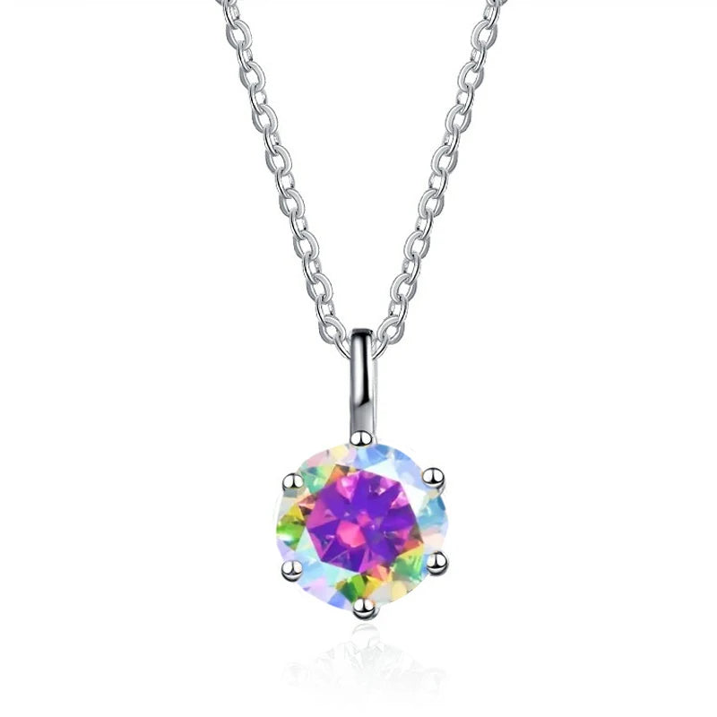 JOIAS HOME Silver S925 1ct D COLRO Moissanite Round Gemstone Pendant Necklace Simple and Elegant O-Chain Fashion Versatile