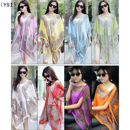 〔YS1〕Summer Sun Protection Chiffon Printed Scarf  Scarf Polyester Shawls For Women Beach Silk Variable Decorative Shawl