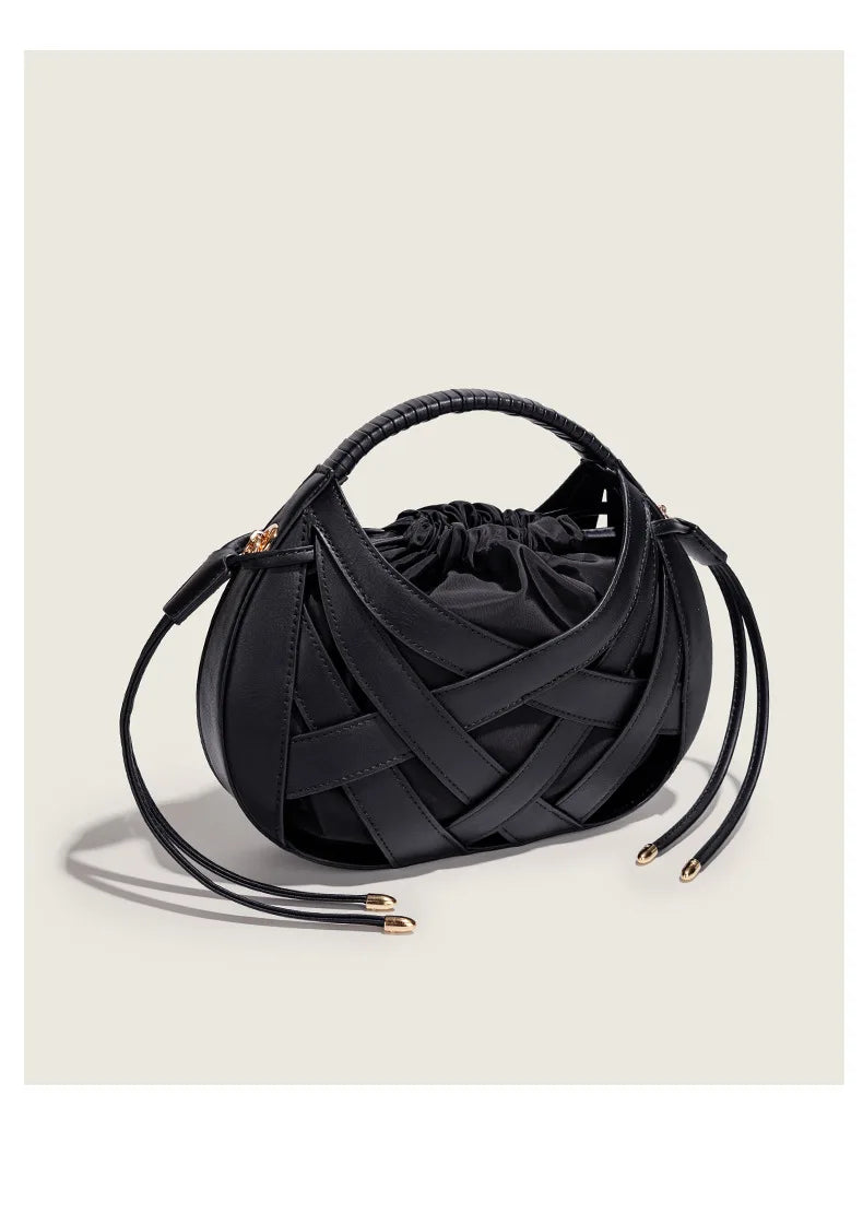 Fashion Woven Hollow Women Handbags Luxury Designer Ladies Shoulder Messenger Bag Small Totes Tassel Lady Composite Bag Burgundy