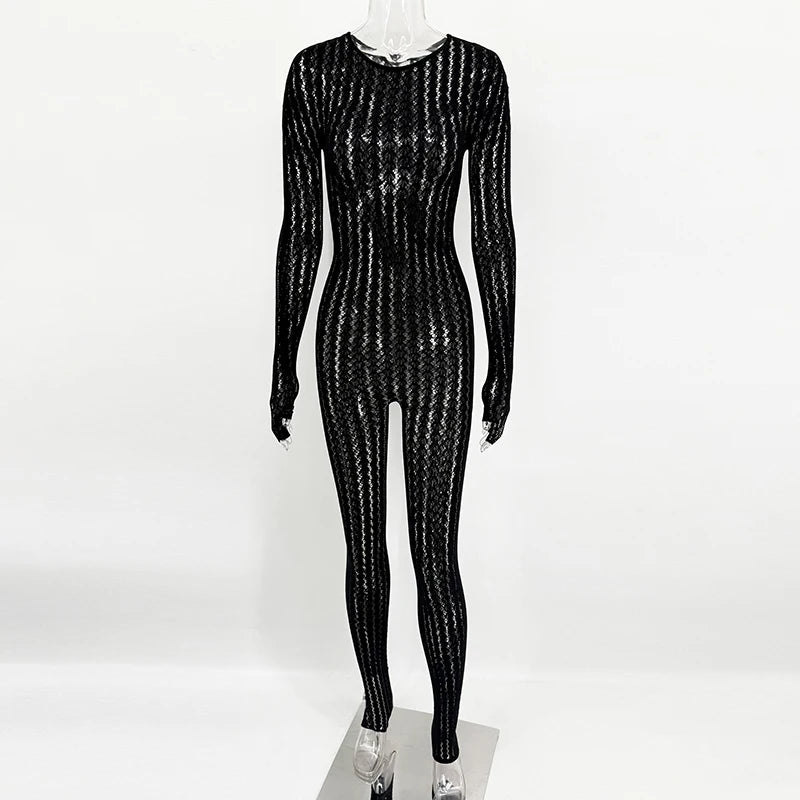 Black Jumpsuits Women Sexy Fishnet See Through Long Rompers 2026 Summer Women Pants Skinny Rompers Jumpsuits Overalls Pantyhose
