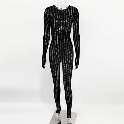 Black Jumpsuits Women Sexy Fishnet See Through Long Rompers 2026 Summer Women Pants Skinny Rompers Jumpsuits Overalls Pantyhose