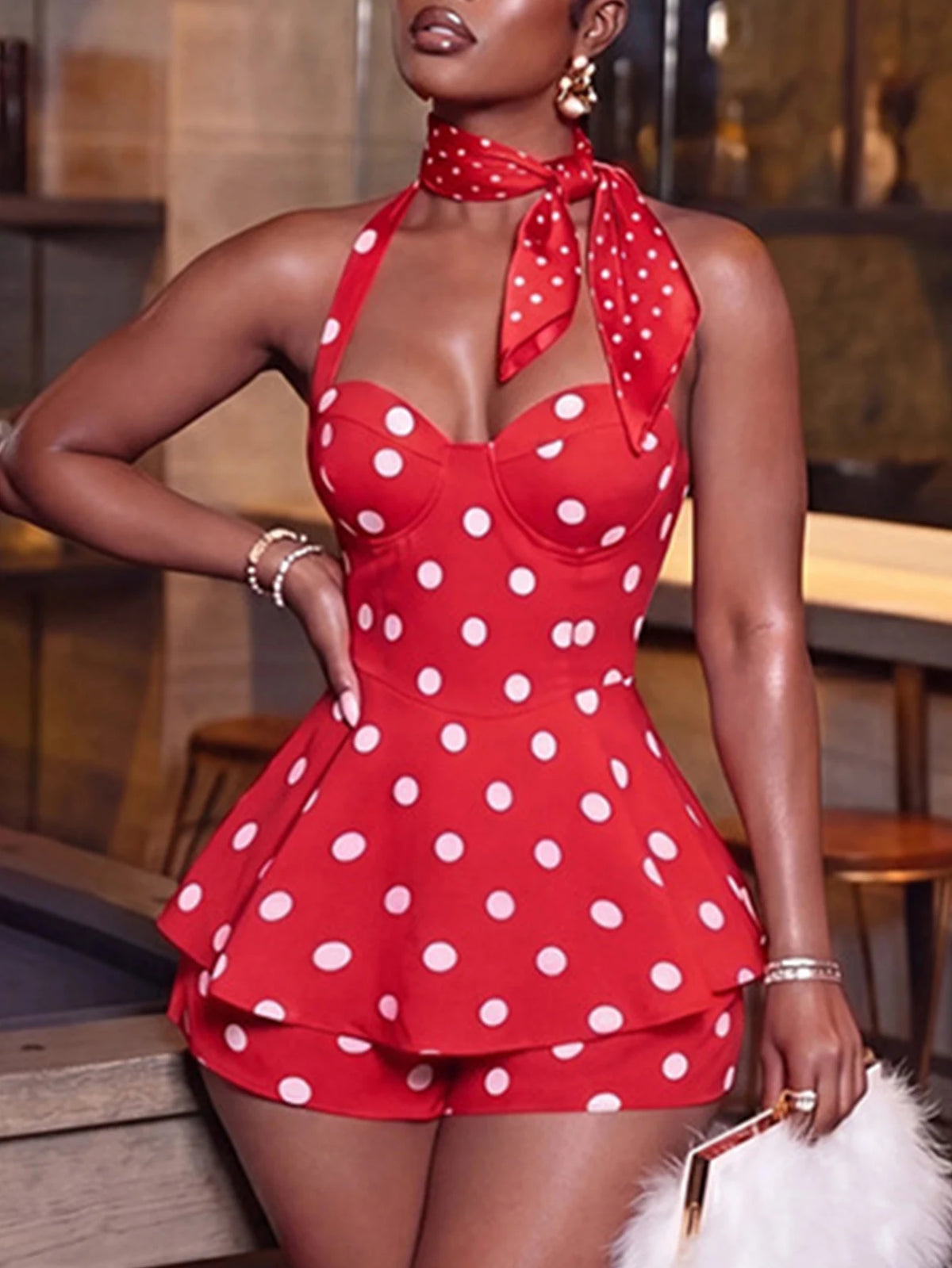 Sexy dot print jumpsuit women summer backless jumpsuits rompers for woman clothing fashion casual short pants bodycon playsuit