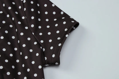 Dulzura Turtleneck Short Sleeve Lace Up Hollow Out Polka Dot Mini Dress Women'S Fashion Sexy Elegant Dress Party Vacation Outfit