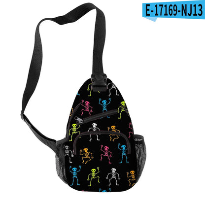 Fashion Youthful Halloween Skeleton Boys/Girls 3D Printed Chest Bags Oxford Waterproof Sports Crossbody Travel Bag Shoulder Bags