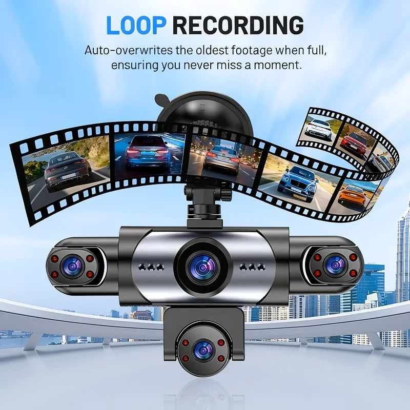 BCUOZ 5-Lens 360° Dashcam with Super Night Vision - 1080P Front 720P Rear Left Right Car Cameras Loop Recording G-Sensor WDR 12-24V Plug Power Supply Optional 64GB Memory Card