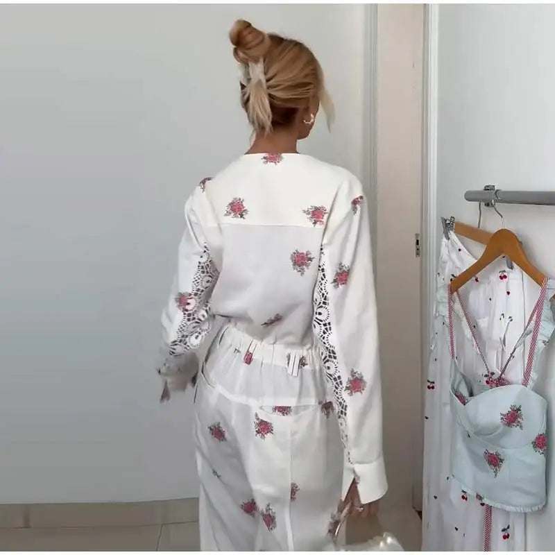 Printed Lace PatchWork Women's Jumpsuit V Neck Long Sleeves Jumpsuits Slim Fit Jumpsuit for Lady 2026 Summer Club Tops