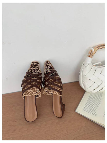 2026 Summer Luxury Fashion Designer Slippers Women Lace Mesh Square Toe Slip On Mule Slippers Low Heel Sandal Casual Shoes Muje