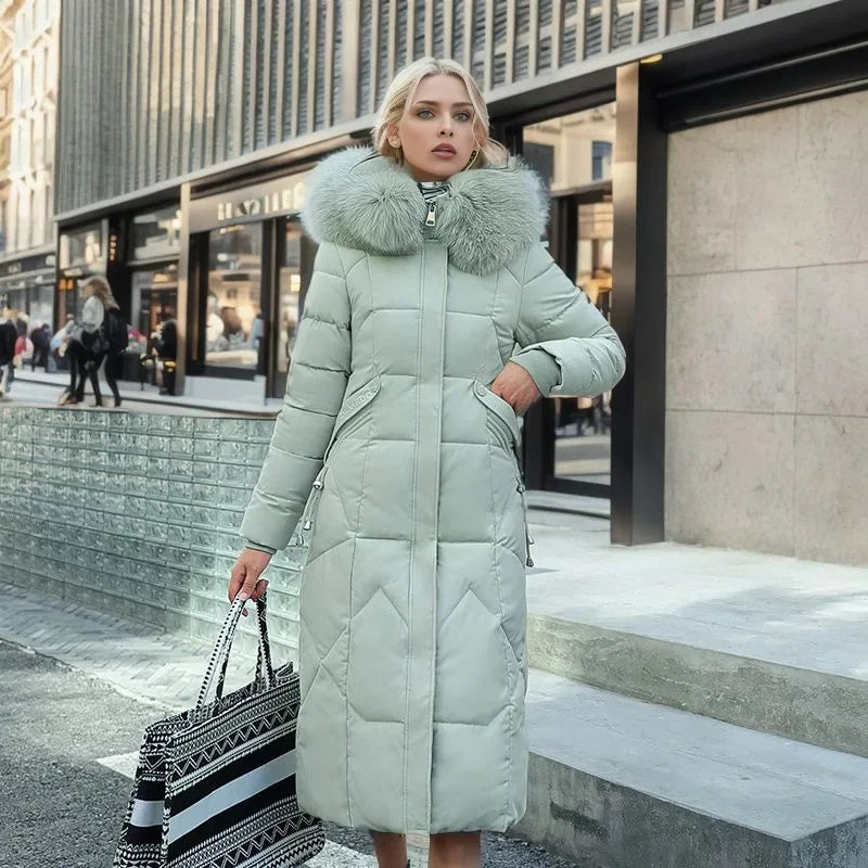 Women's Winter Windproof Warm Solid Parkas Coats Fashion Casual Hooded Long Sleeve Pockets Simple Elegant Slim Long Coats Female