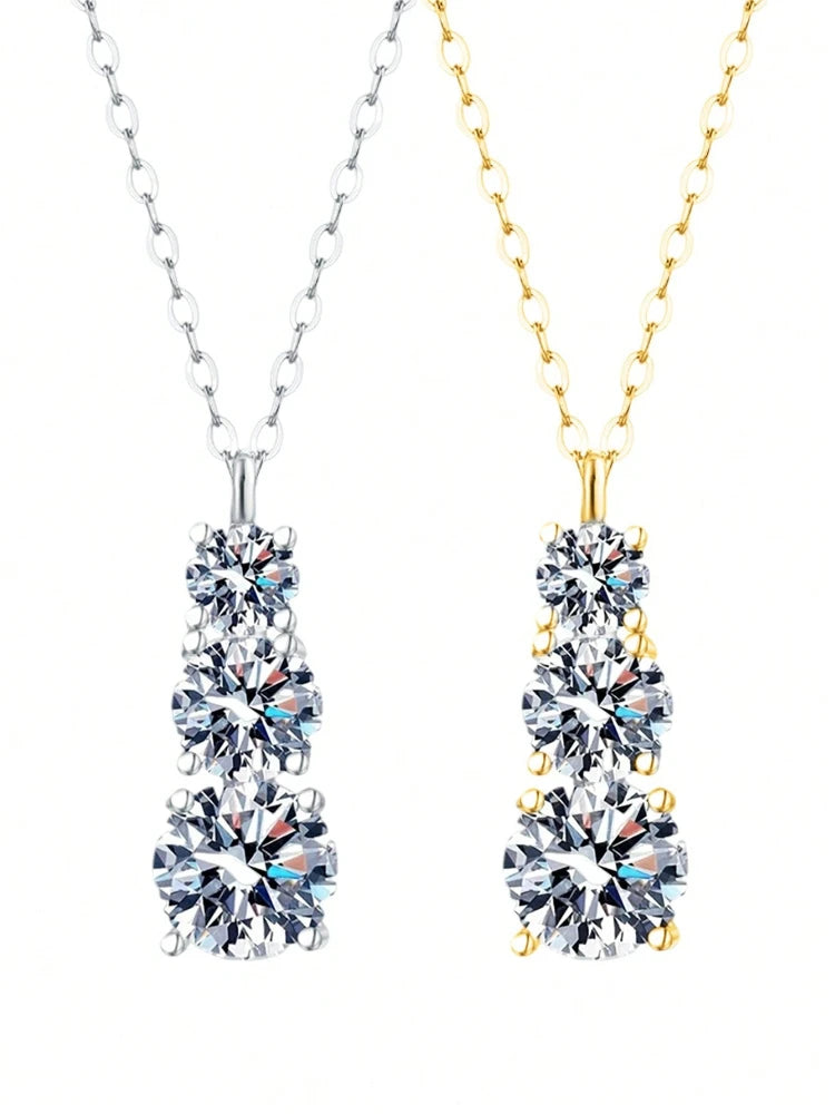 1.8CT Luxury Three Round Moissanite Diamond Necklace for Women 925 Sterling SilverEngagement Wedding Fine Jewelry