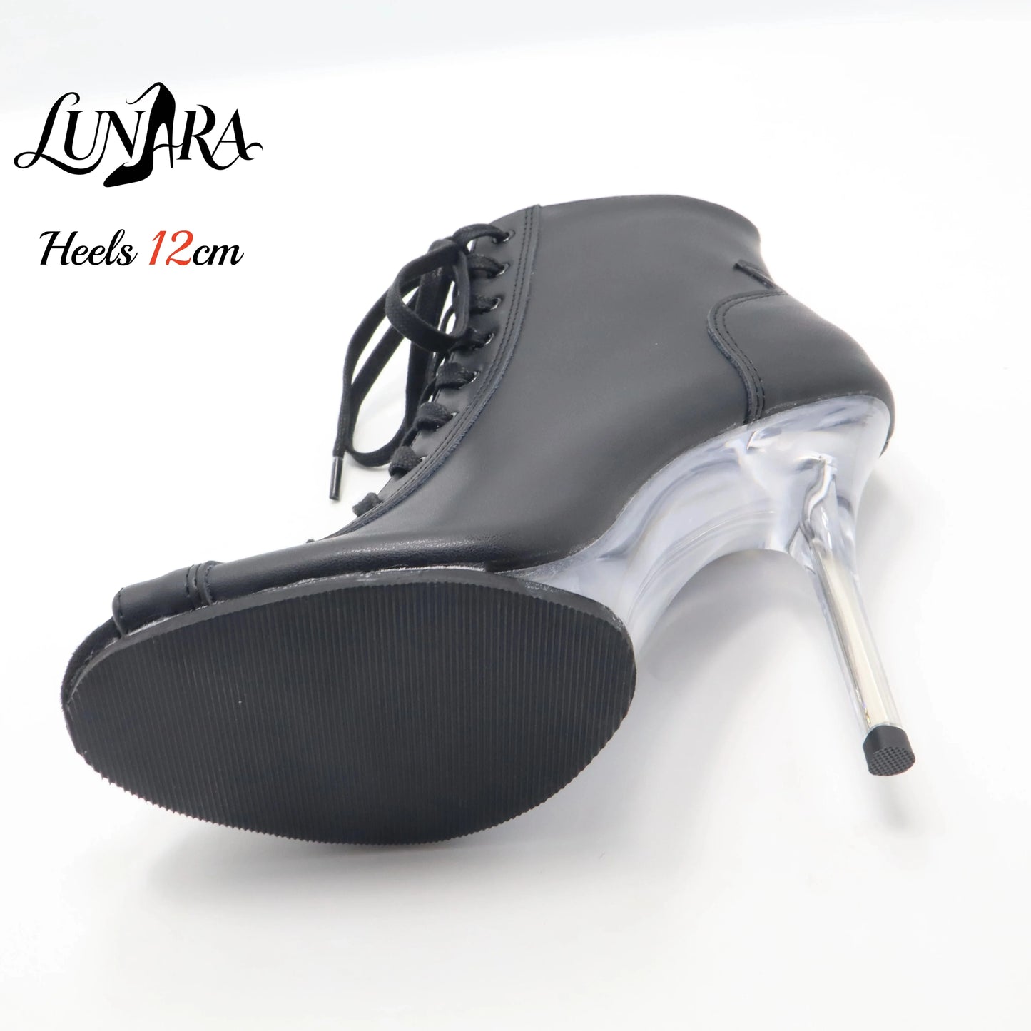 12cm/5Inch Plus size Beige PU Leather Lace-up Side zipper Peep toe High Stilettos Ankle boot Pole dancing Nightclub Rave Parties