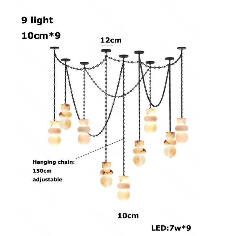 Alabaster Marble Chain Hanging Pendant Lights Collection for Dining Room Spanish Natural Marble LED Chandelier For Living Room
